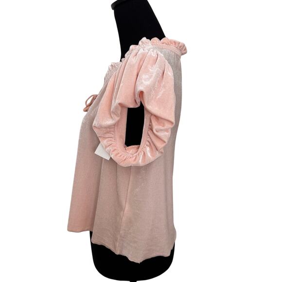NEW FREE PEOPLE Pink Terese Velvet Ruffle Sleeve Blouse Top Oversized XS - Picture 5 of 7